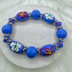 Large Beads Floral Design Beaded Beach Bracelet Blue Photo 0