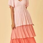 Anthropologie  polagram midi dress spring summer pink monochrome ruffle flutter M Photo 0