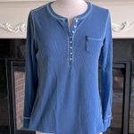 Waffle Henley Pocket Tee Long Sleeve Shirt Blue Womens Medium Size undefined Photo 1