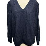 EXPRESS Tops Womens XL Navy Blue Cotton Eyelet V Neck Cottagecore Boho Feminine Photo 0