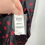 I.N.C. Intimates Women's Size Small Black Satin Button Front Pajama Top Red Lips Photo 4
