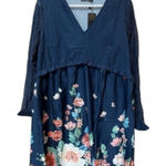 Boho Floral Lace Long Sleeve Mini Dress Blue Size M Photo 0