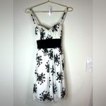 Trixxi White Black Floral Embroidered Empire Waist Party Dress Small NWT Elegant Photo 4