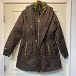 COOGI Puffer Jacket Brown Gold Coat Full Zip & Snap Button Spellout Size Large Photo 0