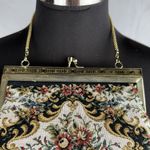 Vintage Womens Needlepoint Floral Tapestry Purse Multicolor Gold Chain Strap Photo 1