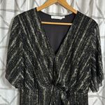 All in Favor  Dress - Nordstrom - NWT Blk Silver, Tie Front, V Neck Elastic Waist Photo 2