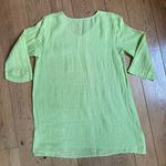 Flax Chartreuse V Neck Linen Tunic SZ M Lagenlook Minimalist Classic Casual FLAW Photo 1