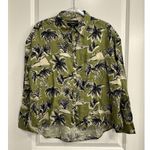 Tahari Women's 100% Linen Shirt M Palm Tree Island Print Green Black Button-Up Photo 0