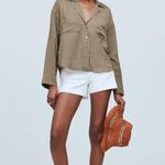 Madewell  Resort Long-Sleeve Shirt Dark Olive Green Striped Size Medium Photo 1