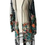 JANICE APPAREL Sheer Embroidered Mesh Fringe Coverup Top Black Size L Photo 0