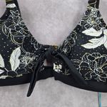 Heat Black White Floral Padded Magnolia Tie Front Bralette Swim Top L Large Photo 2