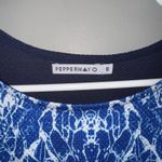 Peppermayo Woman’s Long sleeve Dress Sz 6 Blue White Abstract Asymmetrical Hem Photo 2