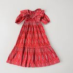ZARA  Red Puff Sleeve Eyelet Embroidered Midi Ruffle Frill Dress Women’s Size‎ XS Photo 5