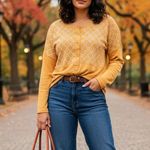 Free People  Granolagirl Cottagecore Spirit Tee Gold Mustard Medium Stitchwork Photo 0