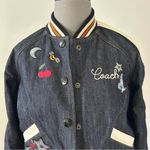 Coach Denim Embroidered Varsity Bomber Jacket Photo 2