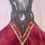 Free People  Red and Brown Boho Crochet Detail Top Photo 2