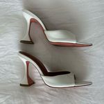 Amina Muaddi  White Pointed Heel Patent Leather Mules Sandal Block Heels Wedding Photo 7