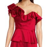 Muse Satin 3D Carnation Ruched Sweetheart neck one shoulder peplum Top NWT size0 Red Size 0 Photo 12