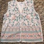 Vintage Women Large Knitted‎ Cardigan Vest Embroidered V Neck Floral Spring Pink Photo 0