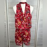 BCX  Sleeveless Romper High Neck w Cutouts Red Floral-Large Photo 1
