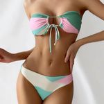 Pastel Colorblock Bandeau Bikini Top Size M Photo 0