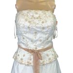 Classics by Eden Womens Wedding Gown Dress Strapless Lace and Jeweled Size 8 Tan Photo 2