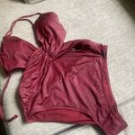 Shade & Shore Monokini Plunge Cut Out High Leg Lurex One Piece Swimsuit - ™ Burgundy Photo 6