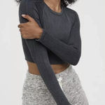 Aerie Offline Grey Ribbed Active Cropped Long Sleeve Photo 0
