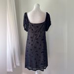 Rewind  Black Floral Print Square Neck Half Sleeve Knee Length Milkmaid Dress Photo 3