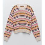 ZARA Cream Multicolor Striped Crochet Sweater Photo 0