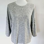 ZARA Gray Pearl Embellished Drop Shoulder ¾ Sleeve Knit Top Size Medium Photo 1