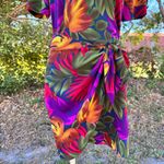 Vintage 80s Tess Dress Bright‎ Tropical Floral Tie Waist Made Hong Kong Size 6 P Red Photo 2