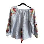 New Chelsea & Theodore Blue Chambray Stripe Embroidered White Top linen blend Wo Size M Photo 1