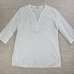 J.Crew Eyelet Cover Up Womens Medium White V Neck Beach Vacation Pool Tunic Photo 7