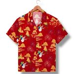 Disney  Princess Mulan Fireworks Red Scenic Woven Button-Up Photo 0