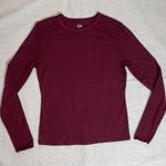 a.n.a  | Burgundy Lettuce Edge Long Sleeve Ribbed Top | Small Photo 0