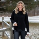 Jacquie The Label black wool blend cable knit sweater with white silk under Sz M Size M Photo 1