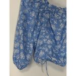 Speed Limit Womens Blouse Cropped Square Neck Drawstring Floral Blue Medium Photo 6