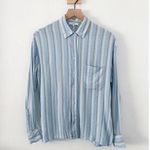 Vince  Viscose Linen Blend Blue Stripe Button Up Long Sleeve Blouse Women's Med Photo 0