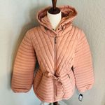 BCBGeneration Diagonal Seam Puffer Hooded Jacket Coral Pink Size Medium (8), NWT Photo 0