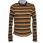 Nordstrom Gaze Retro Ribbed Metallic Striped Ruffle Hem Long Sleeve Fitted Top Shirt Photo 10
