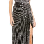 Mac Duggal  Pearl Embellished Soft Tie One Shoulder Gown Size 6 Style #93735 NWT Photo 0