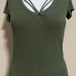 Hollister | Women's Olive Green Criss Cross Detail Short Sleeve Top | Small Photo 0
