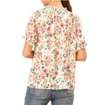 Allegra K Floral Ruffled Neck Short Sleeve Top Blouse, Size S Photo 2