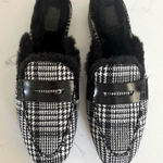 J Crew Academy faux fur loafer mule glen plaid size 7.5 Black Photo 0