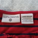 Kathy Ireland womens eyehole top blouse red w black stripe L Photo 1