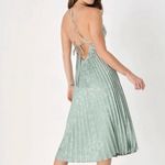 Lulus NWT, Pleating Up Sage Green Satin Jacquard Pleated Midi Dress, Sz S Photo 1
