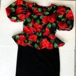 Mr. Mort Dress Black Red Floral Puff Sleeves Wedding Party Art Deco VTG… Size 8 Photo 1