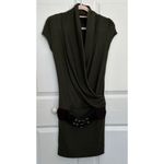 Bella D Short Sleeve Wrap Cowl Neck Belted Knit Mini Dress Dark Green Size S Photo 3