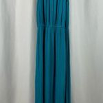 Just Fab Medium Turquoise Jewel Tone Vacation Maxi Dress Flowy Boho Deep V Back Photo 2
